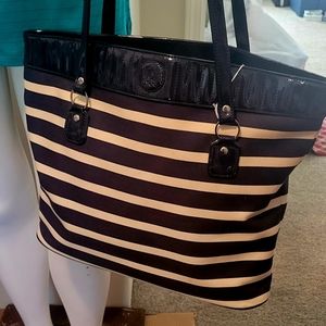 Liz Claiborne shoulder bag. Dark Navy Blue Stripe Bag. Like New Condition
